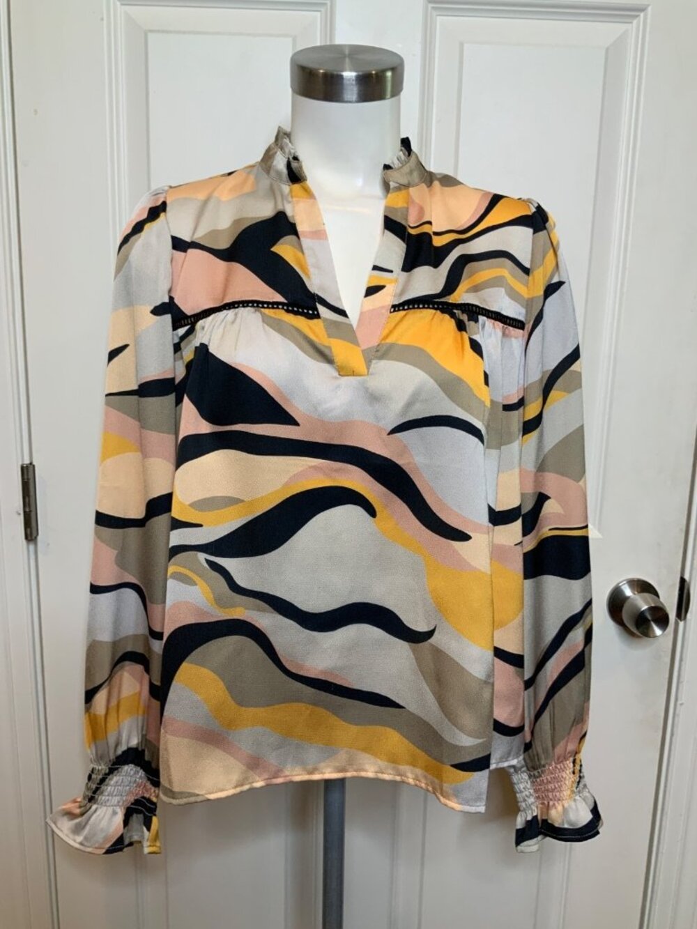 THML Multicolor Pastel Swith Ruffle Puff Sleeve Top, Size S